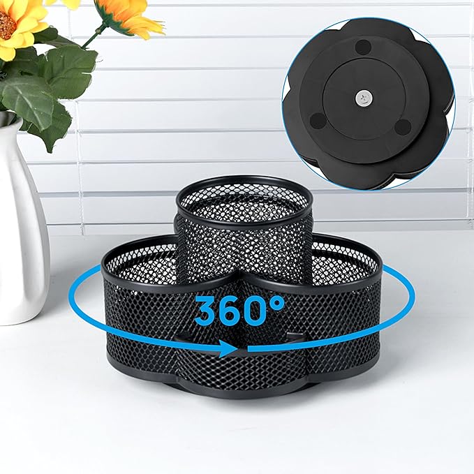 Pen Holder for Desk, 360 Rotating Pencil Holder, Cup Holder for Desk Office, Desk Organizers and Accessories in Black